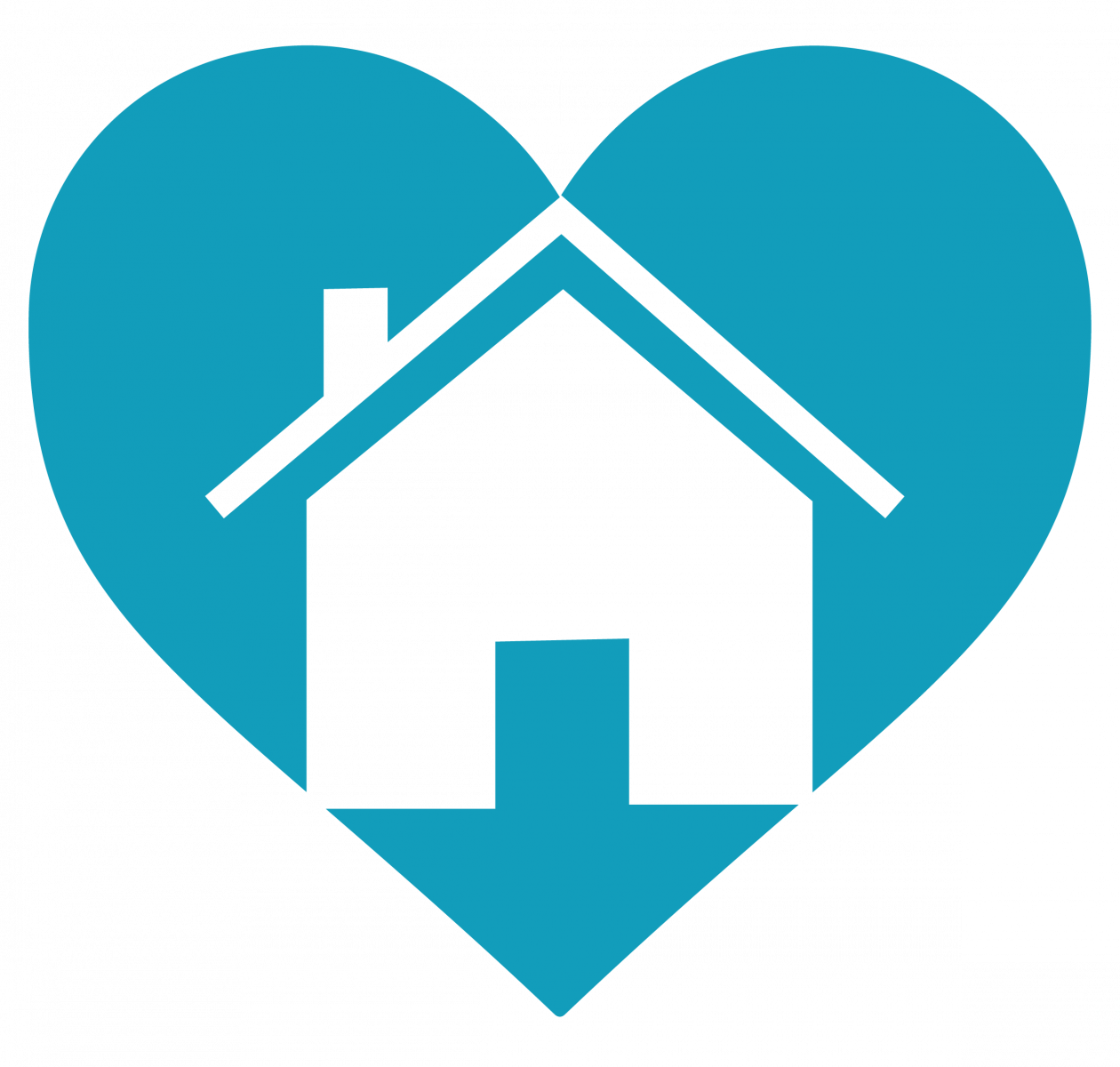 A cartoon house inside a blue love heart