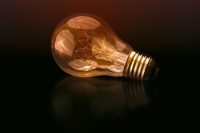 A lit lightbulb